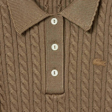  Lacoste Runway Kadın Kısa Kollu Polo Yaka Kahverengi Triko