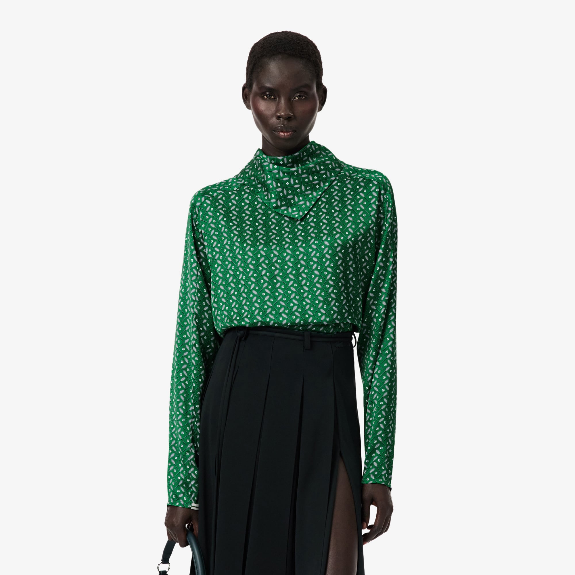  Lacoste Runway Kadın Desenli Yeşil Bluz