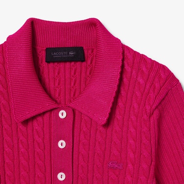  Lacoste Runway Kadın Kısa Kollu Polo Yaka Pembe Triko