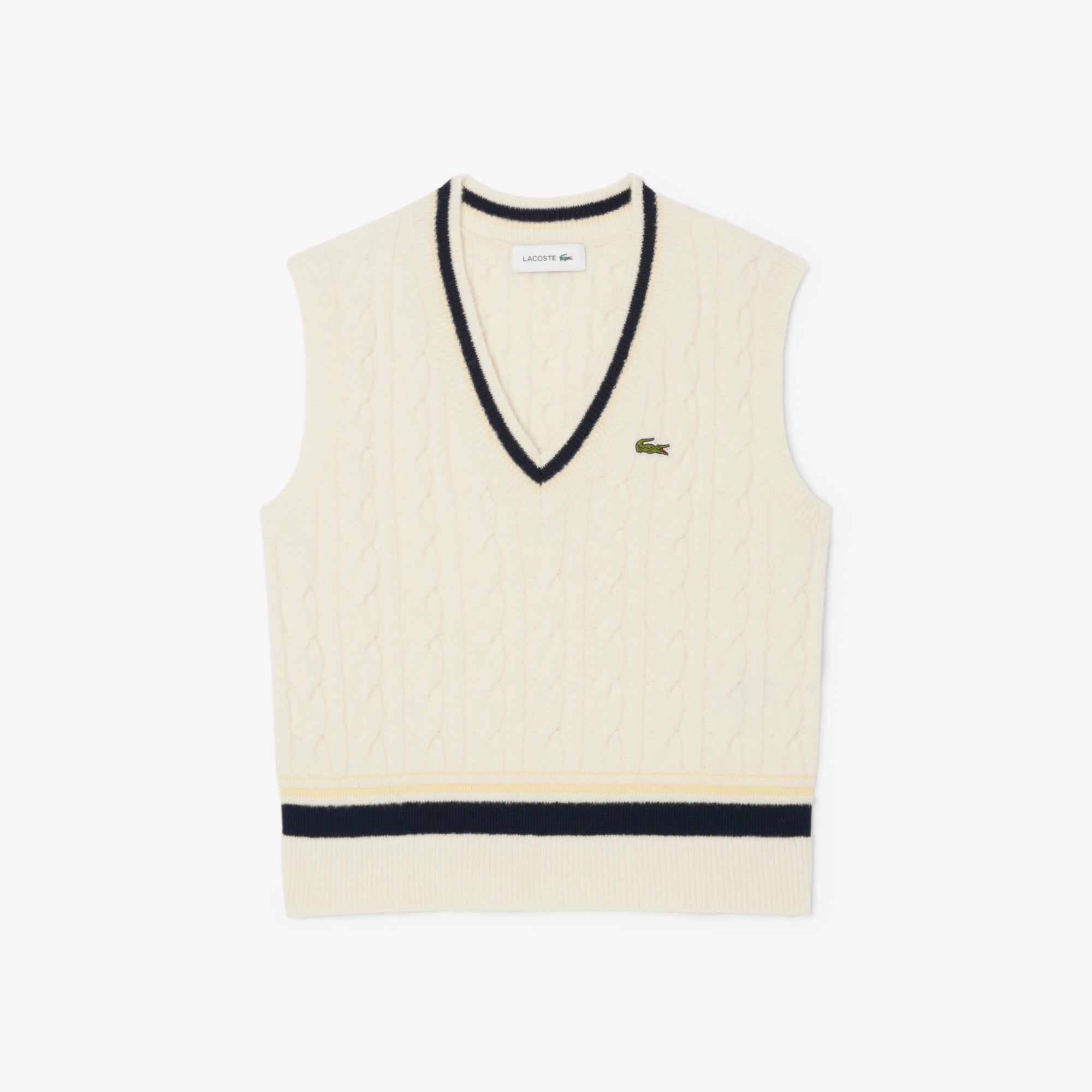 Lacoste Kadın Classic Fit V Yaka Krem Süveter