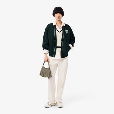  Lacoste Kadın Classic Fit V Yaka Krem Süveter