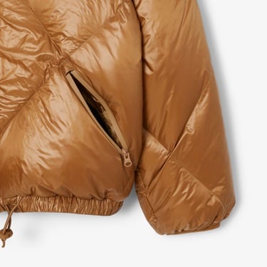  Lacoste Kadın Oversize Fit Kapüşonlu Kapitone Açık Kahverengi Mont