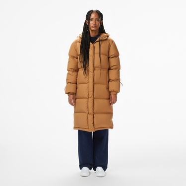 Kadın Kapüşonlu Açık Kahverengi Mont