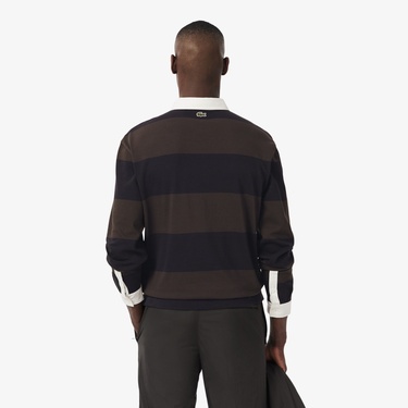  Lacoste Erkek Relaxed Fit Çizgili Koyu Mavi Rugby Polo