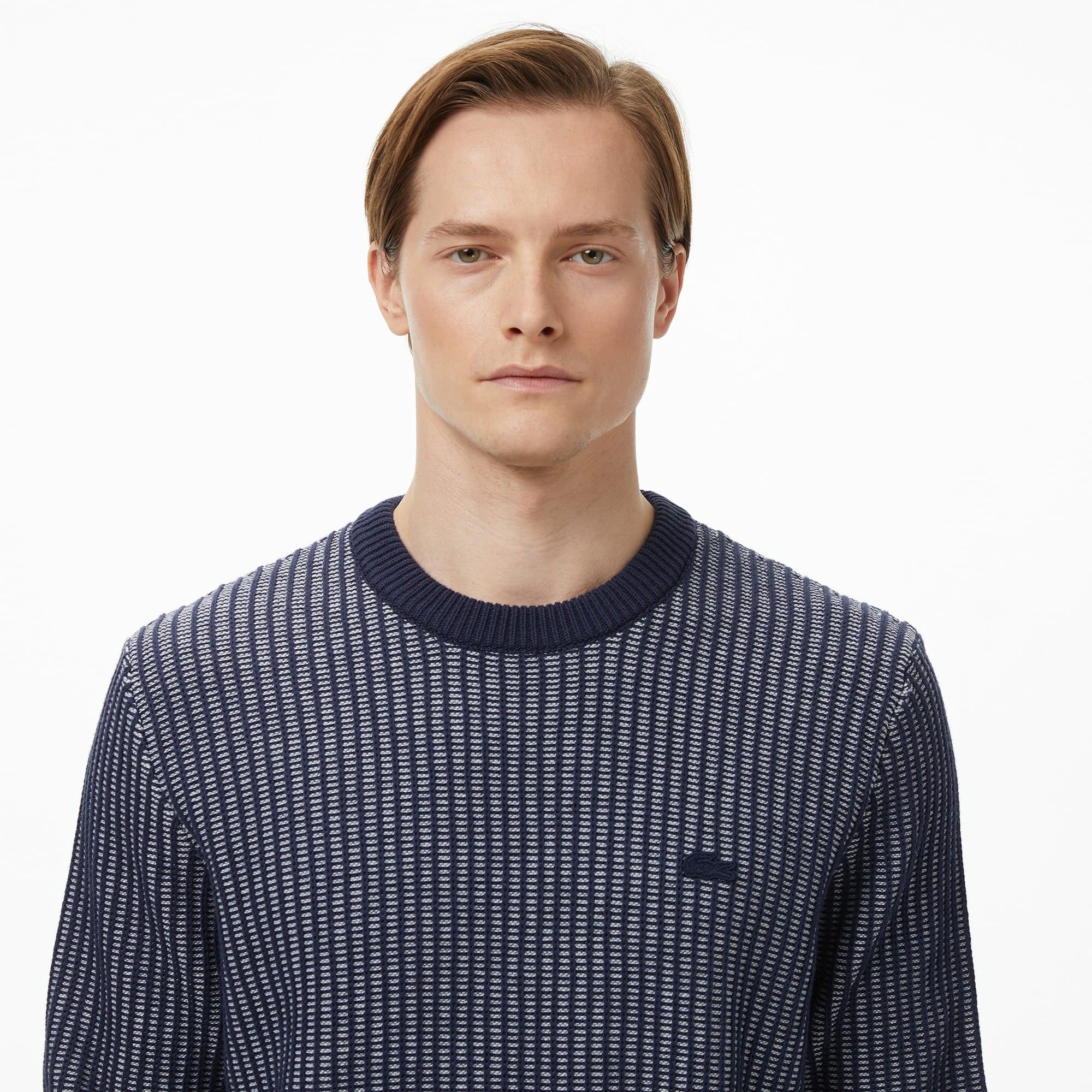 Lacoste Erkek Classic Fit Bisiklet Yaka Desenli Lacivert Kazak