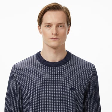  Lacoste Erkek Classic Fit Bisiklet Yaka Desenli Lacivert Kazak