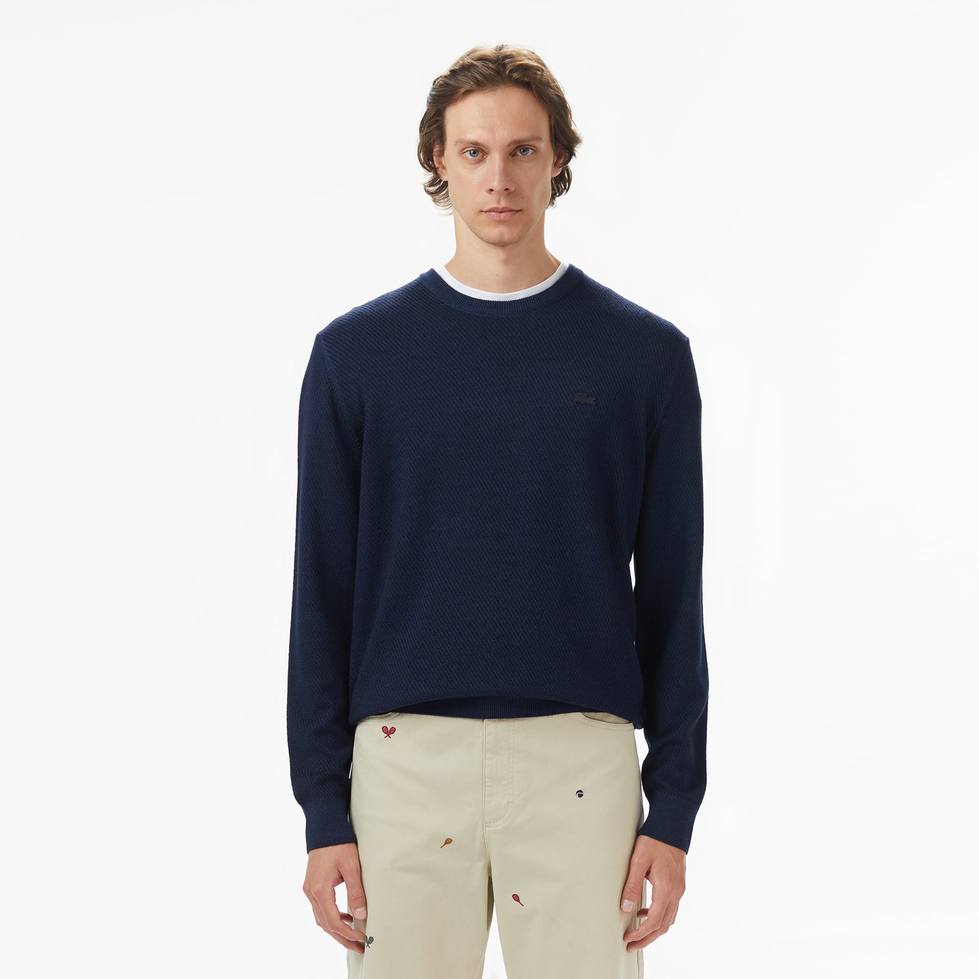  Erkek Classic Fit Bisiklet Yaka Yün Lacivert Kazak