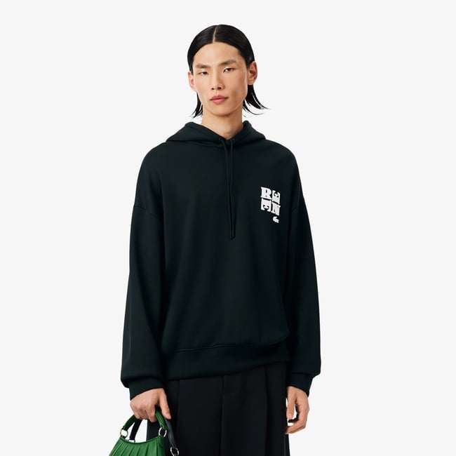  Lacoste Runway Erkek Oversize Fit Kapüşonlu Koyu Yeşil Sweatshirt