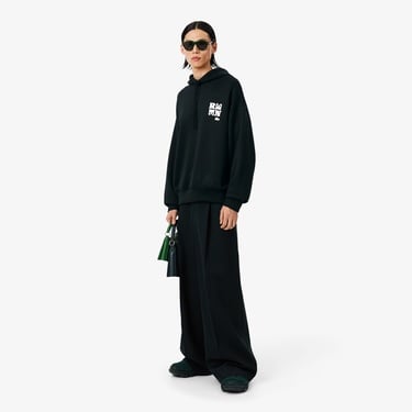  Lacoste Runway Erkek Oversize Fit Kapüşonlu Koyu Yeşil Sweatshirt