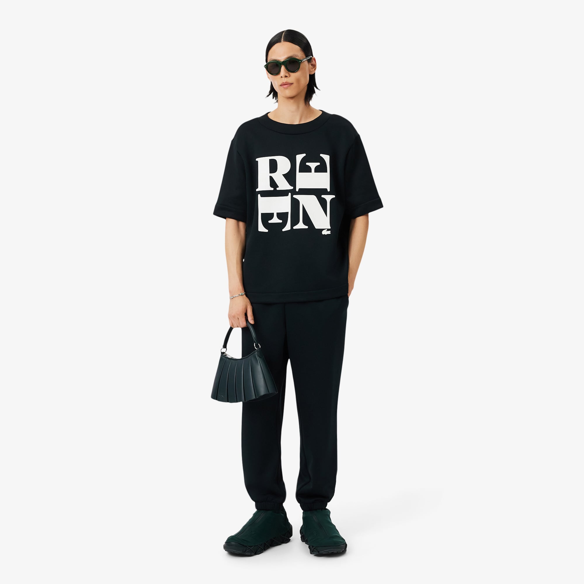  Lacoste Runway Unisex Relaxed Fit Bisiklet Yaka Baskılı Koyu Yeşil T-Shirt