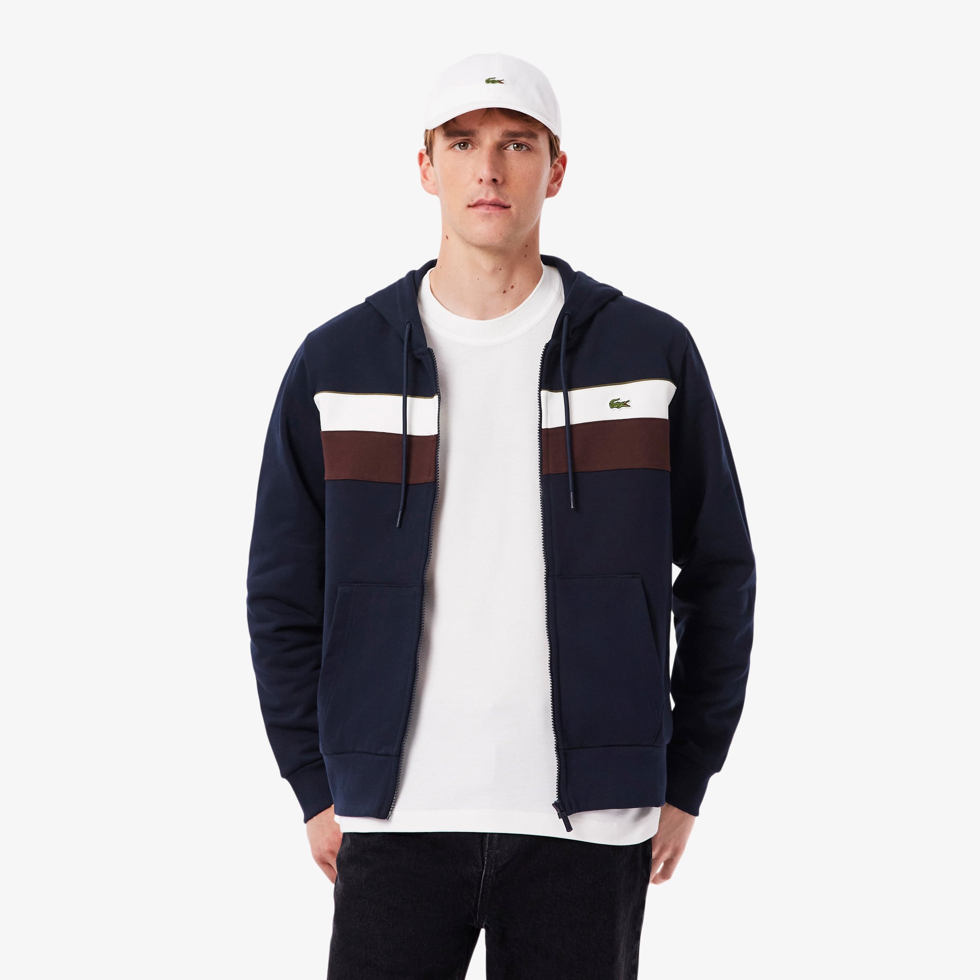  Lacoste Erkek Classic Fit Kapüşonlu Renk Bloklu Lacivert Sweatshirt