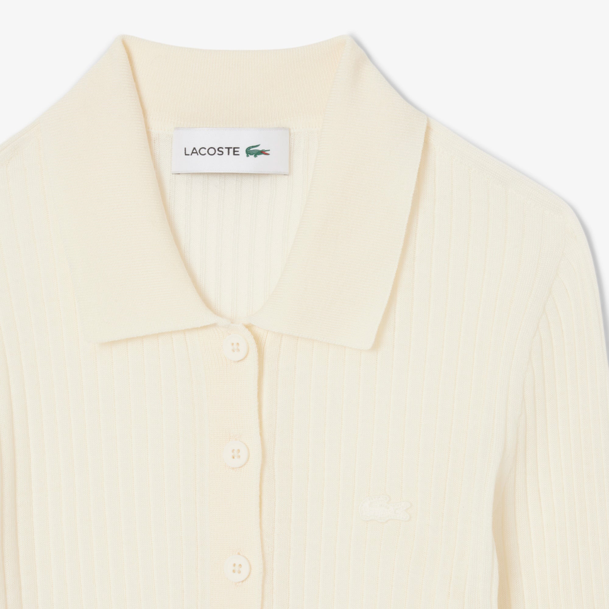 Lacoste Kadın Regular Fit Polo Yaka Krem Kazak