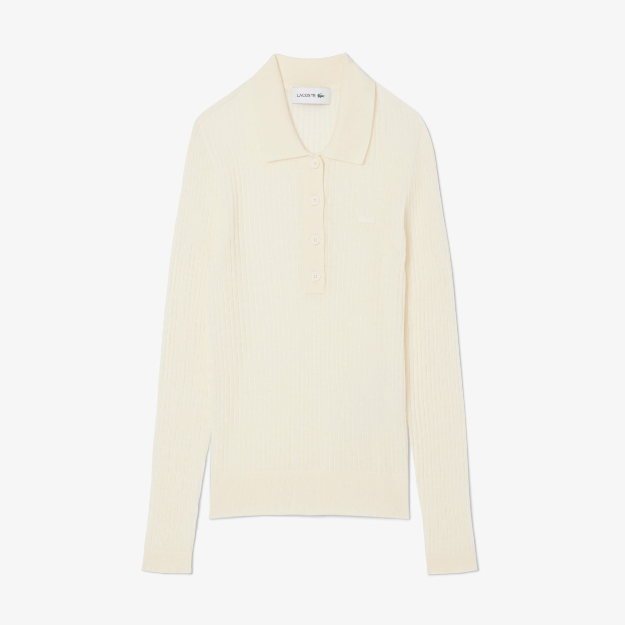 Lacoste Kadın Regular Fit Polo Yaka Krem Kazak