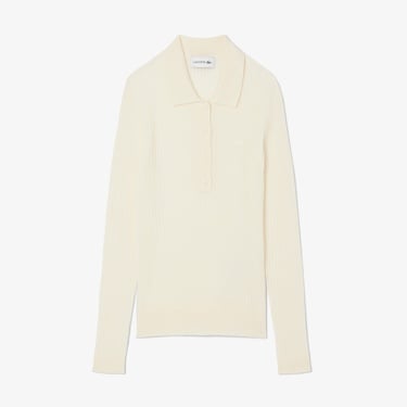  Lacoste Kadın Regular Fit Polo Yaka Krem Kazak