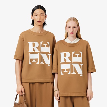  Lacoste Runway Unisex Relaxed Fit Bisiklet Yaka Baskılı Kahverengi T-Shirt