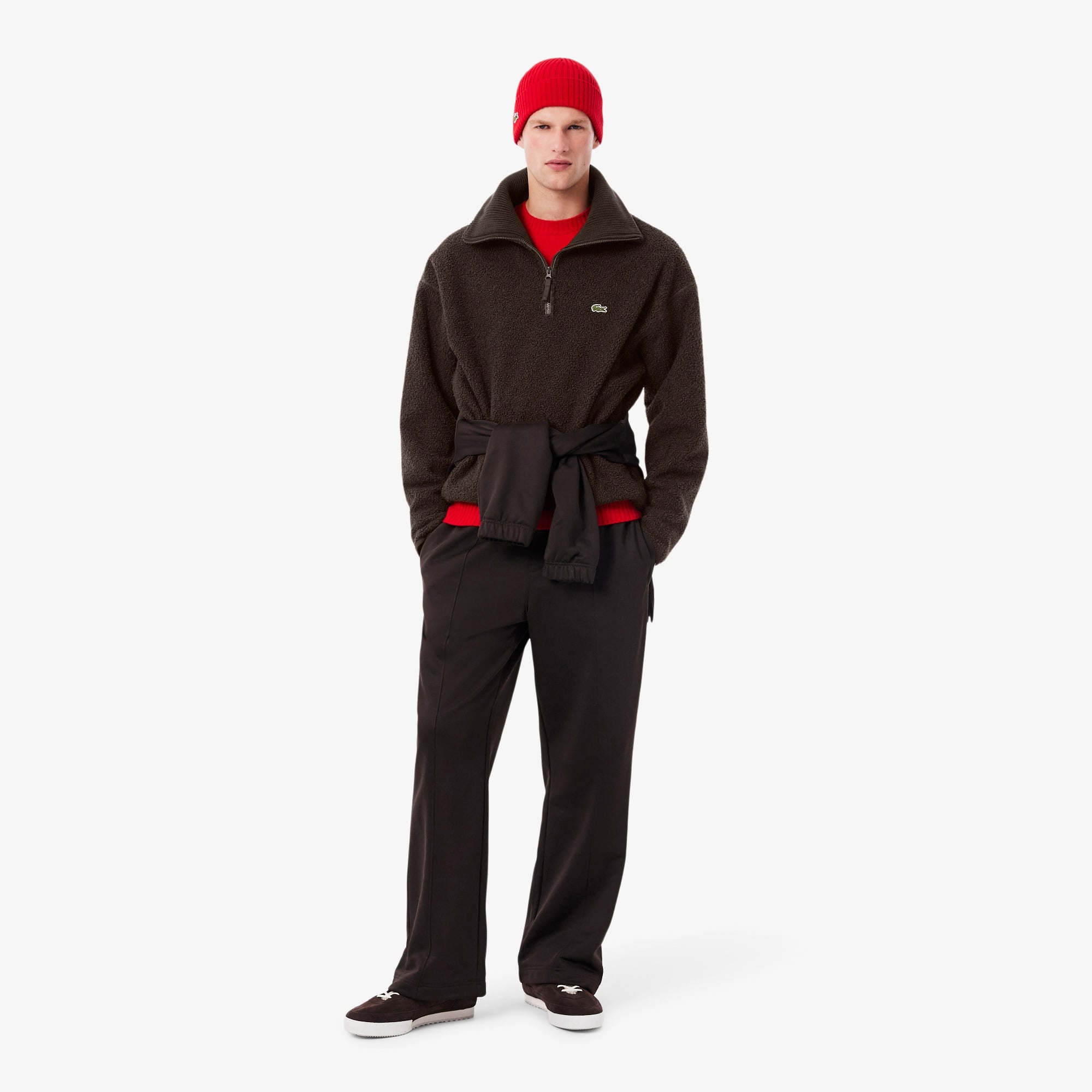 Lacoste Erkek Loose Fit Yarım Fermuarlı Kahverengi Sweatshirt