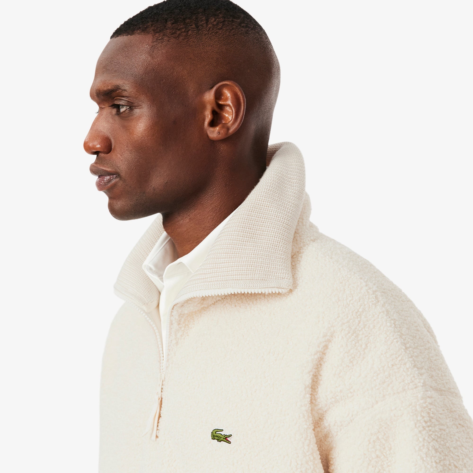 Lacoste Erkek Loose Fit Yarım Fermuarlı Krem Sweatshirt