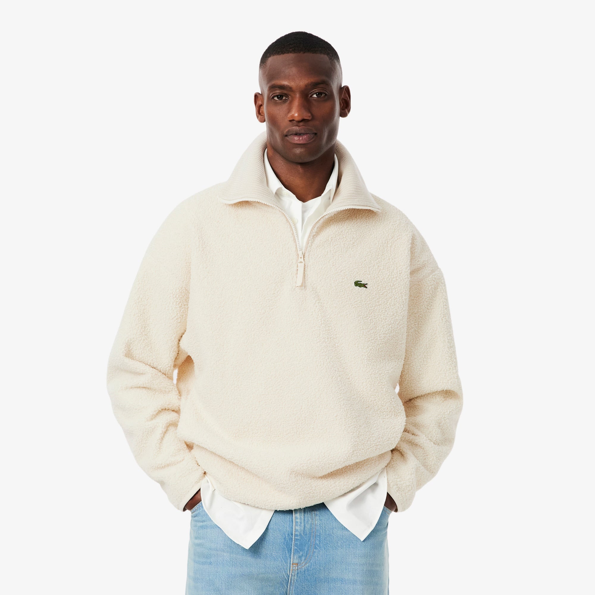 Lacoste Erkek Loose Fit Yarım Fermuarlı Krem Sweatshirt