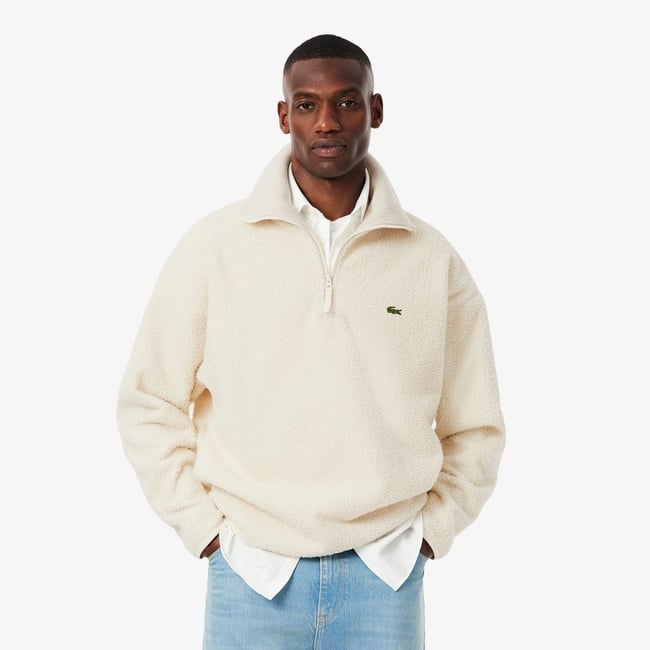  Lacoste Erkek Loose Fit Yarım Fermuarlı Krem Sweatshirt