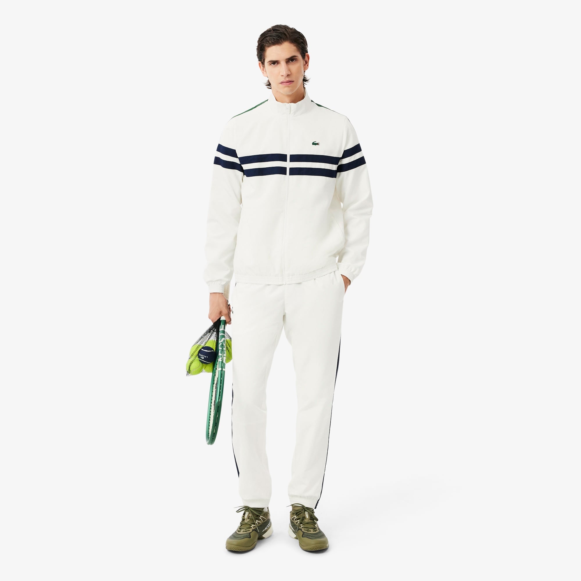 Lacoste Erkek Regular Fit Fermuarlı Renk Bloklu Beyaz Eşofman Takımı