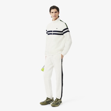  Lacoste Erkek Regular Fit Fermuarlı Renk Bloklu Beyaz Eşofman Takımı