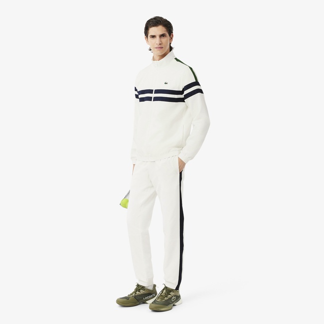  Lacoste Erkek Regular Fit Fermuarlı Renk Bloklu Beyaz Eşofman Takımı