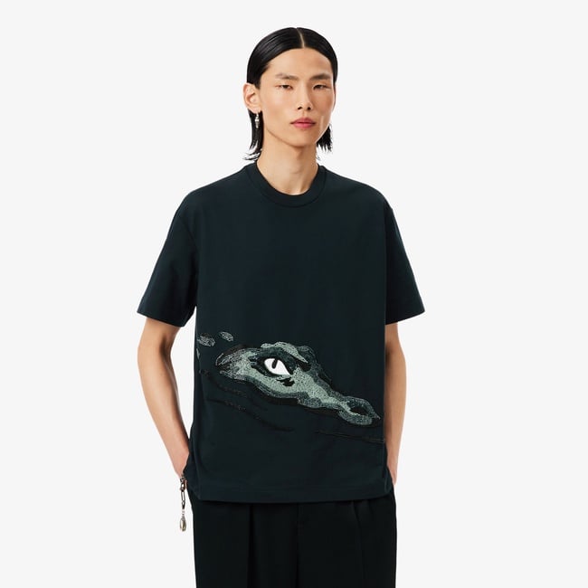  Lacoste Runway Erkek Relaxed Fit Bisiklet Yaka Baskılı Yeşil T-Shirt