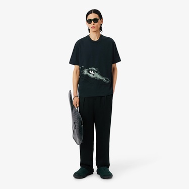  Lacoste Runway Erkek Relaxed Fit Bisiklet Yaka Baskılı Yeşil T-Shirt