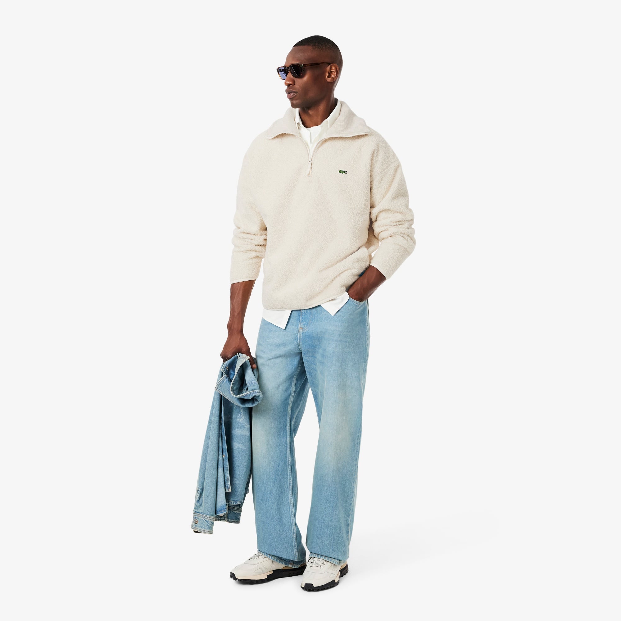 Lacoste Erkek Loose Fit Yarım Fermuarlı Krem Sweatshirt