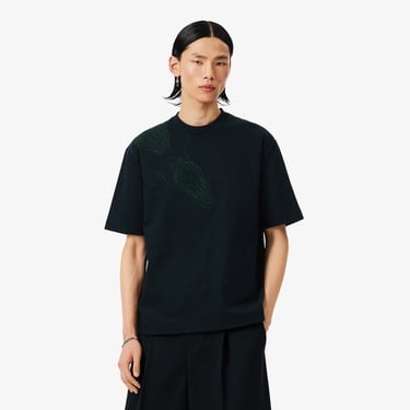  Lacoste Runway Erkek Relaxed Fit Bisiklet Yaka Baskılı Koyu Yeşil T-Shirt