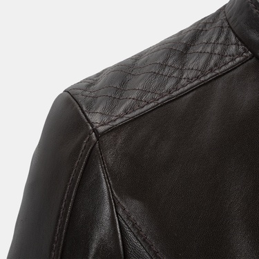  Kadın Koyu Kahve Hakim Yakalı Fit Deri Ceket