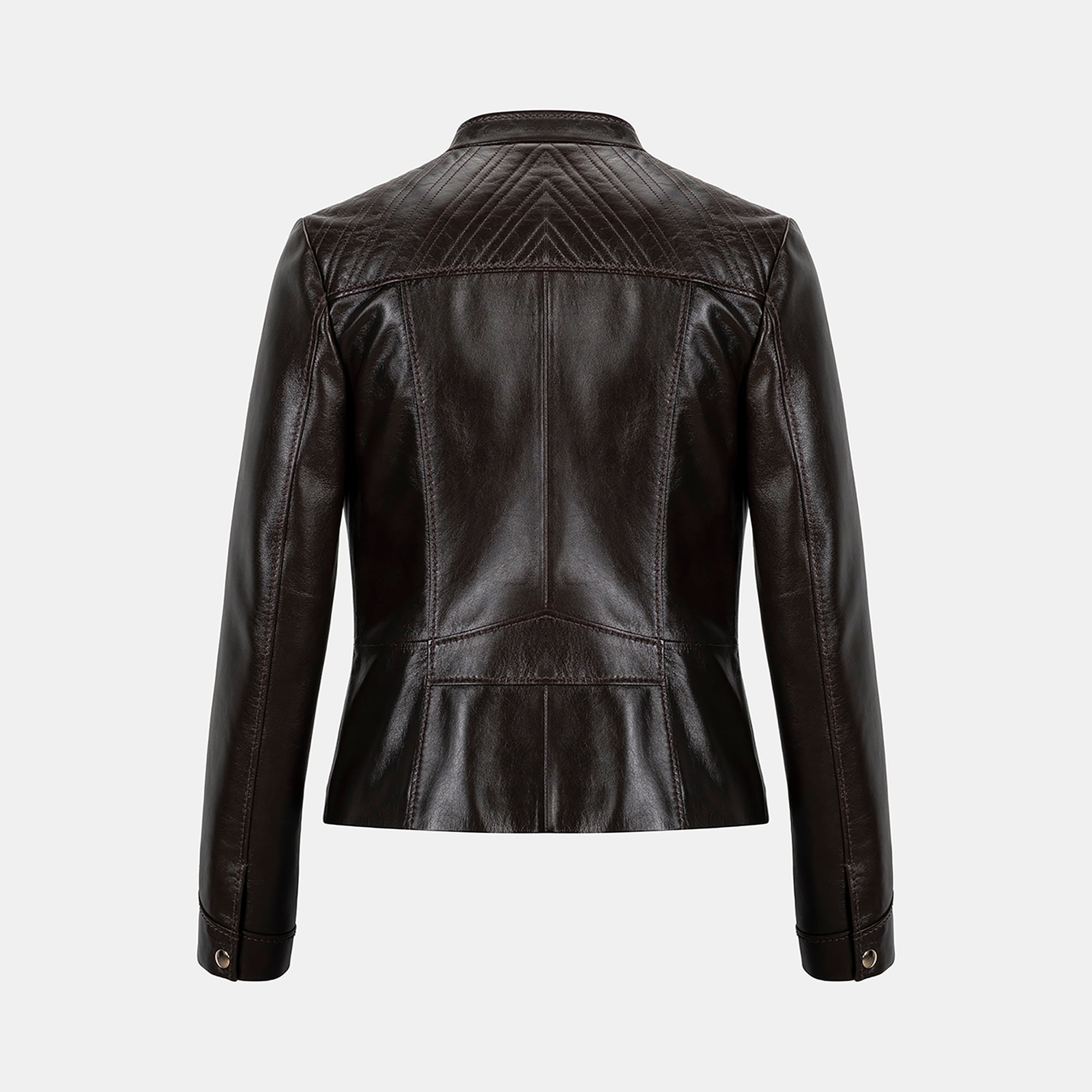 Kadın Koyu Kahve Hakim Yakalı Fit Deri Ceket