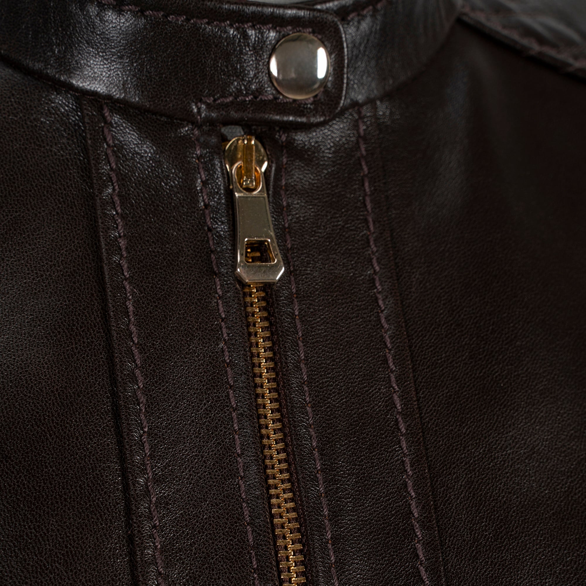 Kadın Koyu Kahve Hakim Yakalı Fit Deri Ceket