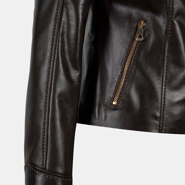  Kadın Koyu Kahve Hakim Yakalı Fit Deri Ceket