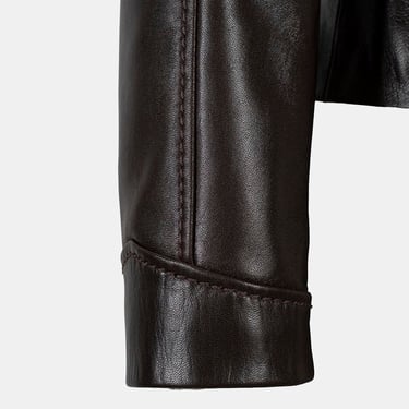  Kadın Koyu Kahve Hakim Yakalı Fit Deri Ceket