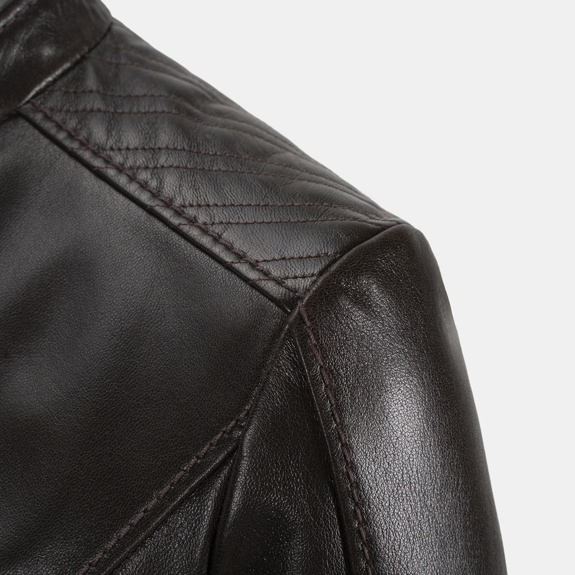 Kadın Koyu Kahve Hakim Yakalı Fit Deri Ceket