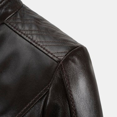  Kadın Koyu Kahve Hakim Yakalı Fit Deri Ceket