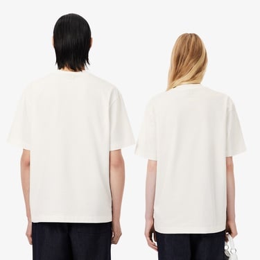  Lacoste Runway Unisex Relaxed Fit Bisiklet Yaka Baskılı Beyaz T-Shirt