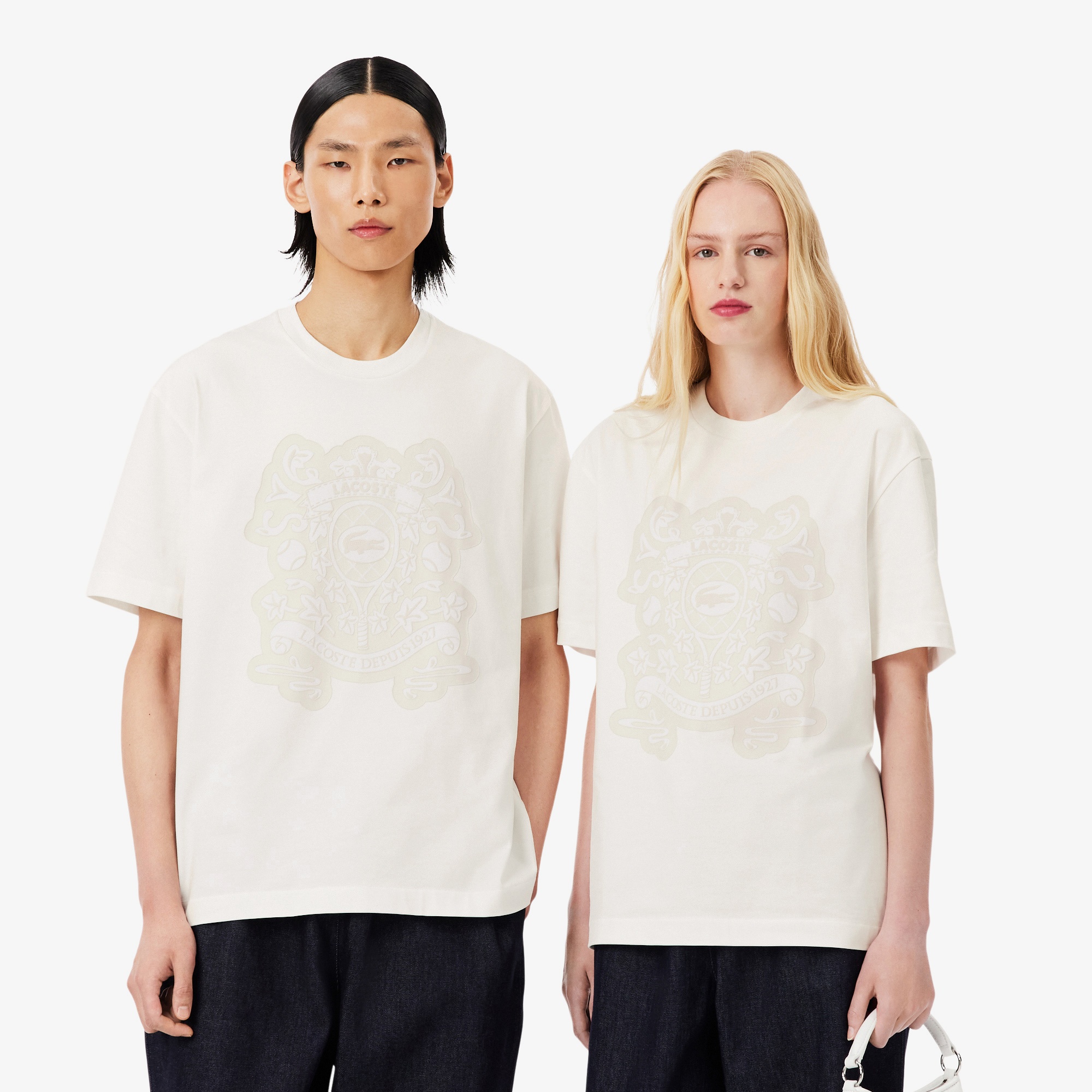 Lacoste Runway Unisex Relaxed Fit Bisiklet Yaka Baskılı Beyaz T-Shirt