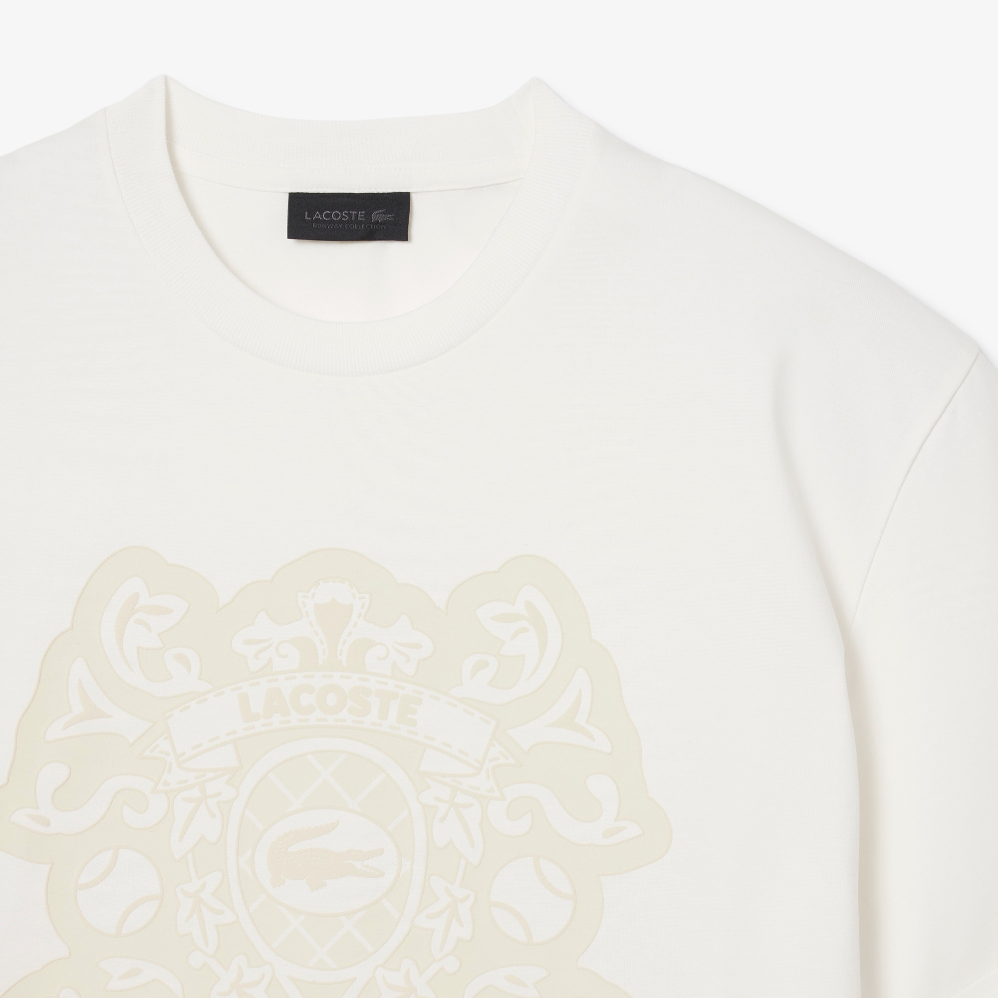 Lacoste Runway Unisex Relaxed Fit Bisiklet Yaka Baskılı Beyaz T-Shirt