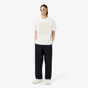  Lacoste Runway Unisex Relaxed Fit Bisiklet Yaka Baskılı Beyaz T-Shirt