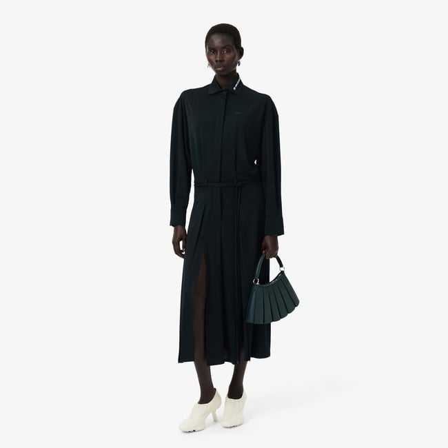  Lacoste Runway Kadın Polo Yaka Koyu Yeşil Elbise