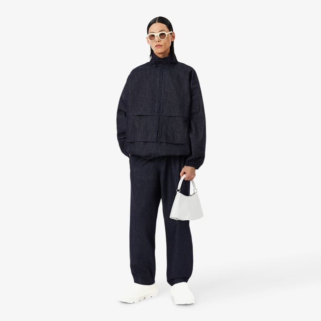  Lacoste Runway Unisex Oversize Fit Dik Yaka Denim Lacivert Ceket