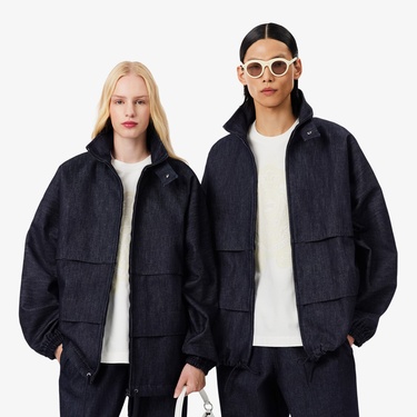  Lacoste Runway Unisex Oversize Fit Dik Yaka Denim Lacivert Ceket