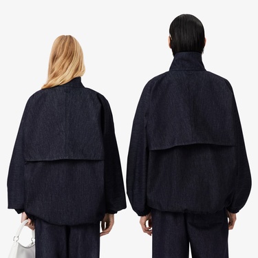  Lacoste Runway Unisex Oversize Fit Dik Yaka Denim Lacivert Ceket