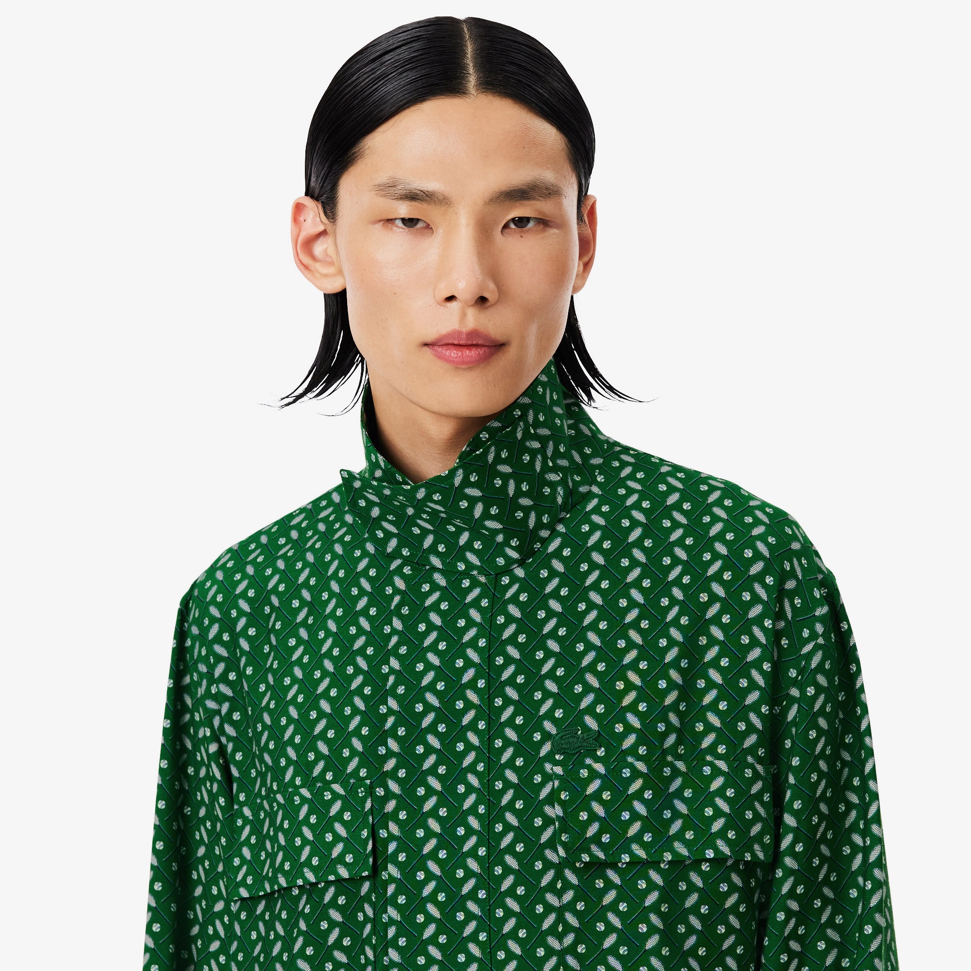 Lacoste Runway Erkek Regular Fit Dik Yaka Desenli Yeşil Ceket