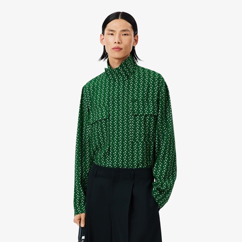  Lacoste Runway Erkek Regular Fit Dik Yaka Desenli Yeşil Ceket