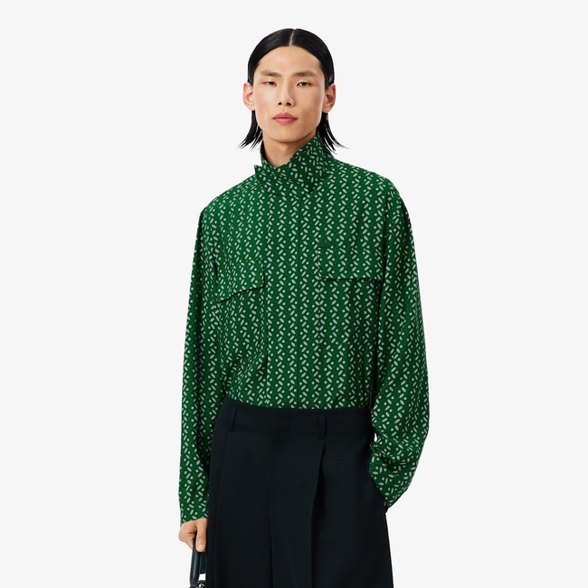  Lacoste Runway Erkek Regular Fit Dik Yaka Desenli Yeşil Ceket