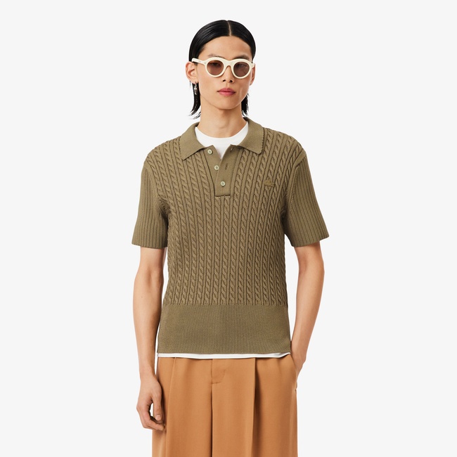  Lacoste Runway Erkek Slim Fit Kısa Kollu Bisiklet Yaka Kahverengi Triko