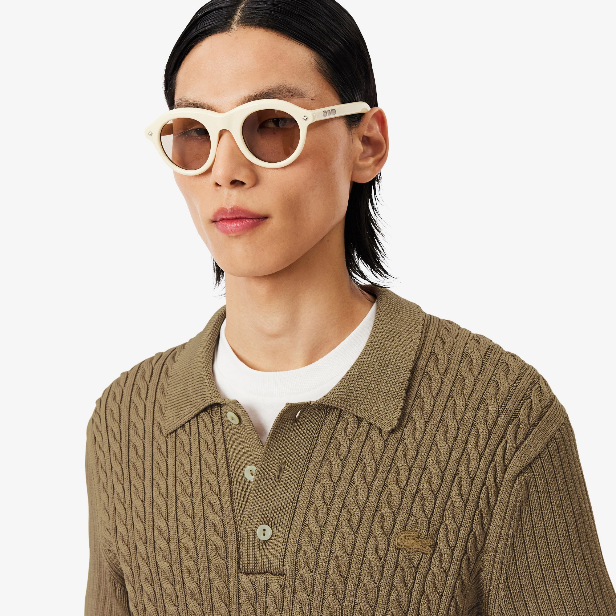 Lacoste Runway Erkek Slim Fit Kısa Kollu Bisiklet Yaka Kahverengi Triko